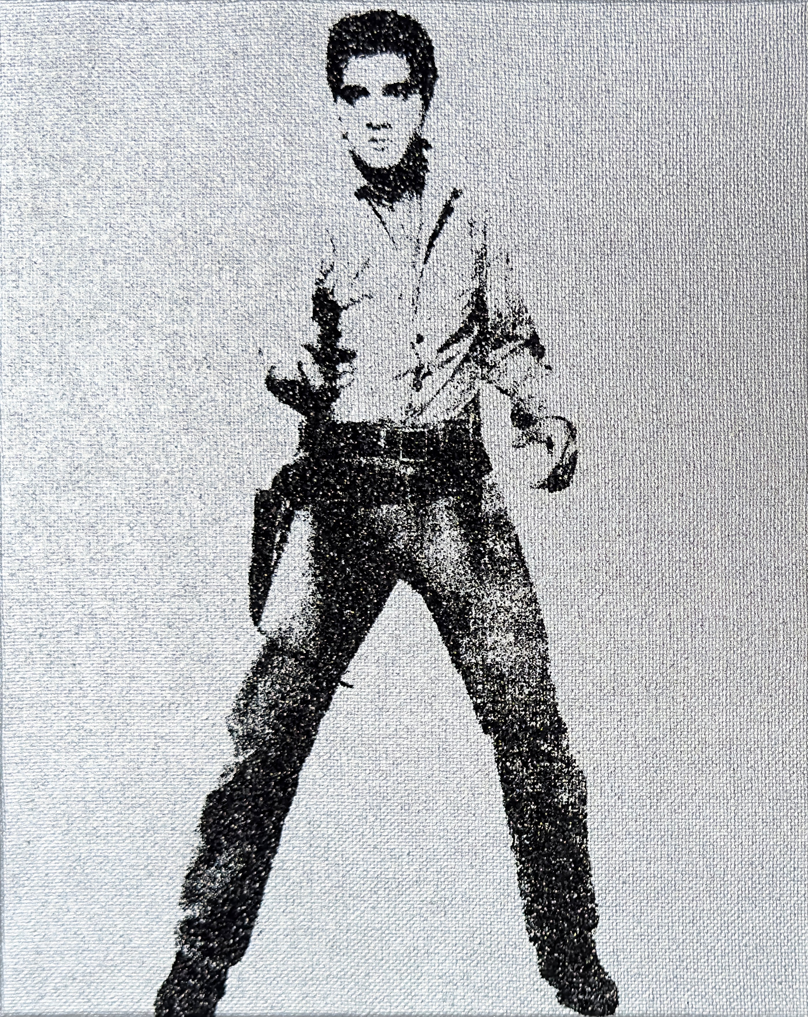 Elvis (Silver) - Screenprint with Black Diamond Dust on Canvas 10" x 8"