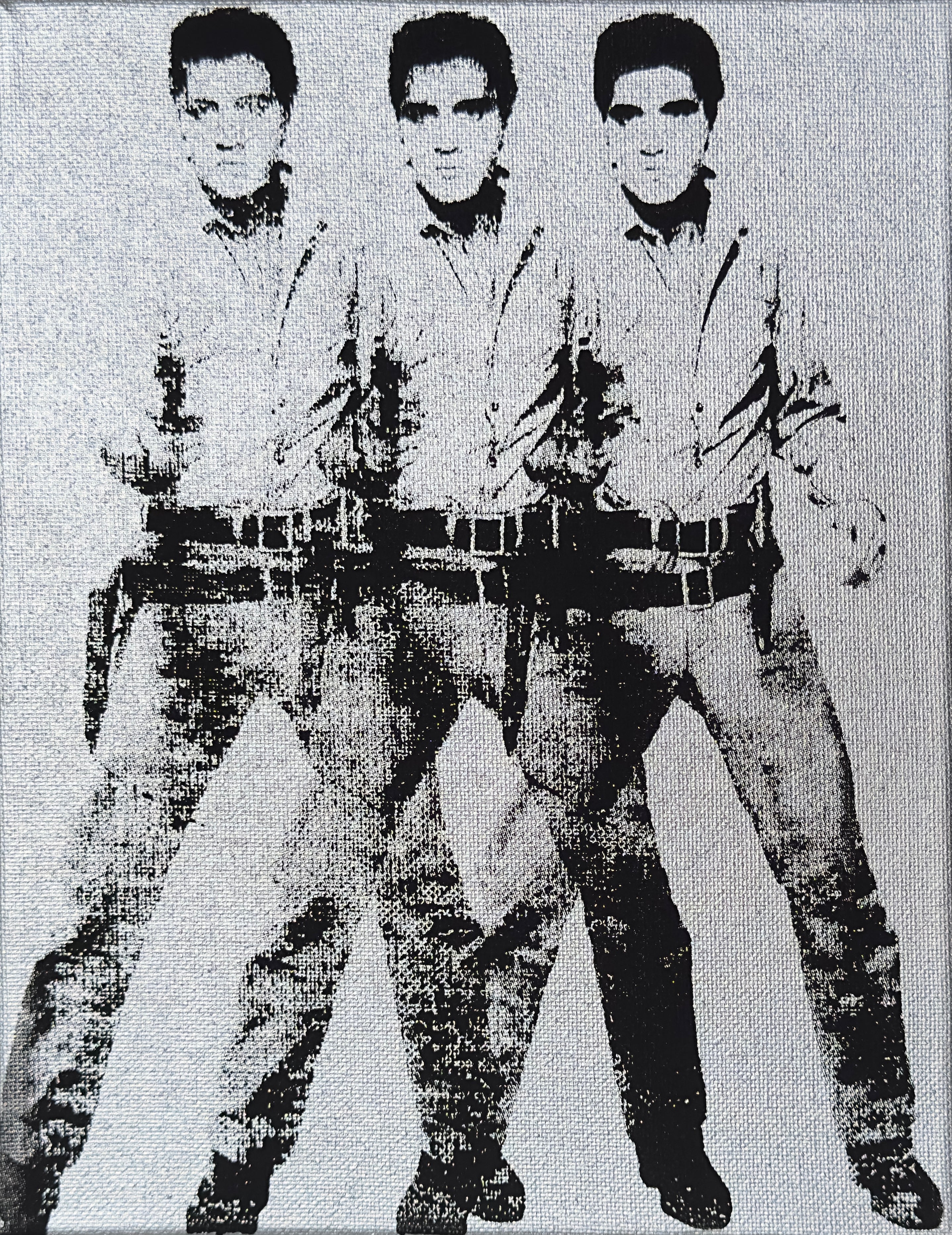Triple Elvis (Silver) - Screenprint on Canvas 10" x 8"