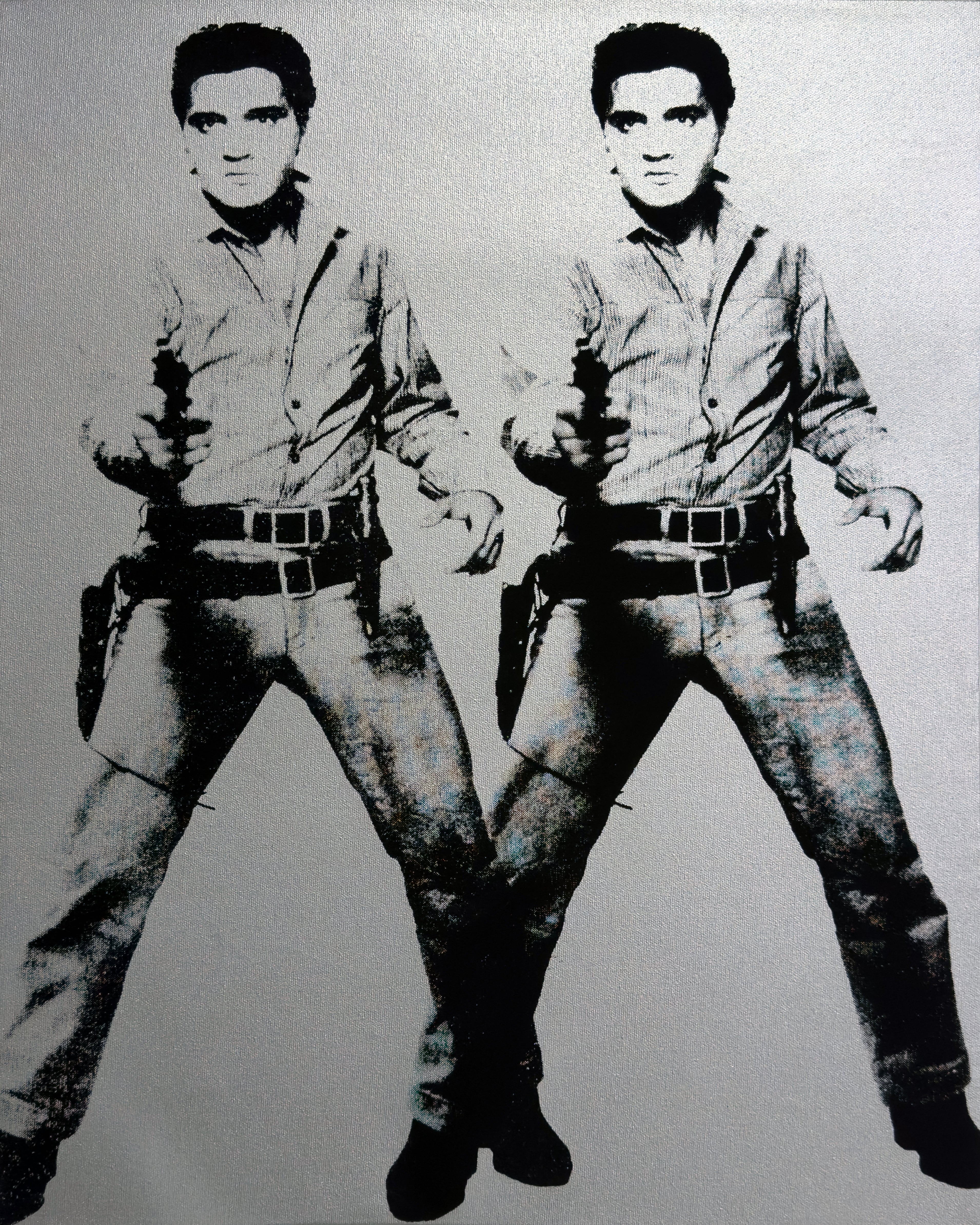 Double Elvis (Silver) - Screenprint on Canvas 24" x 18"
