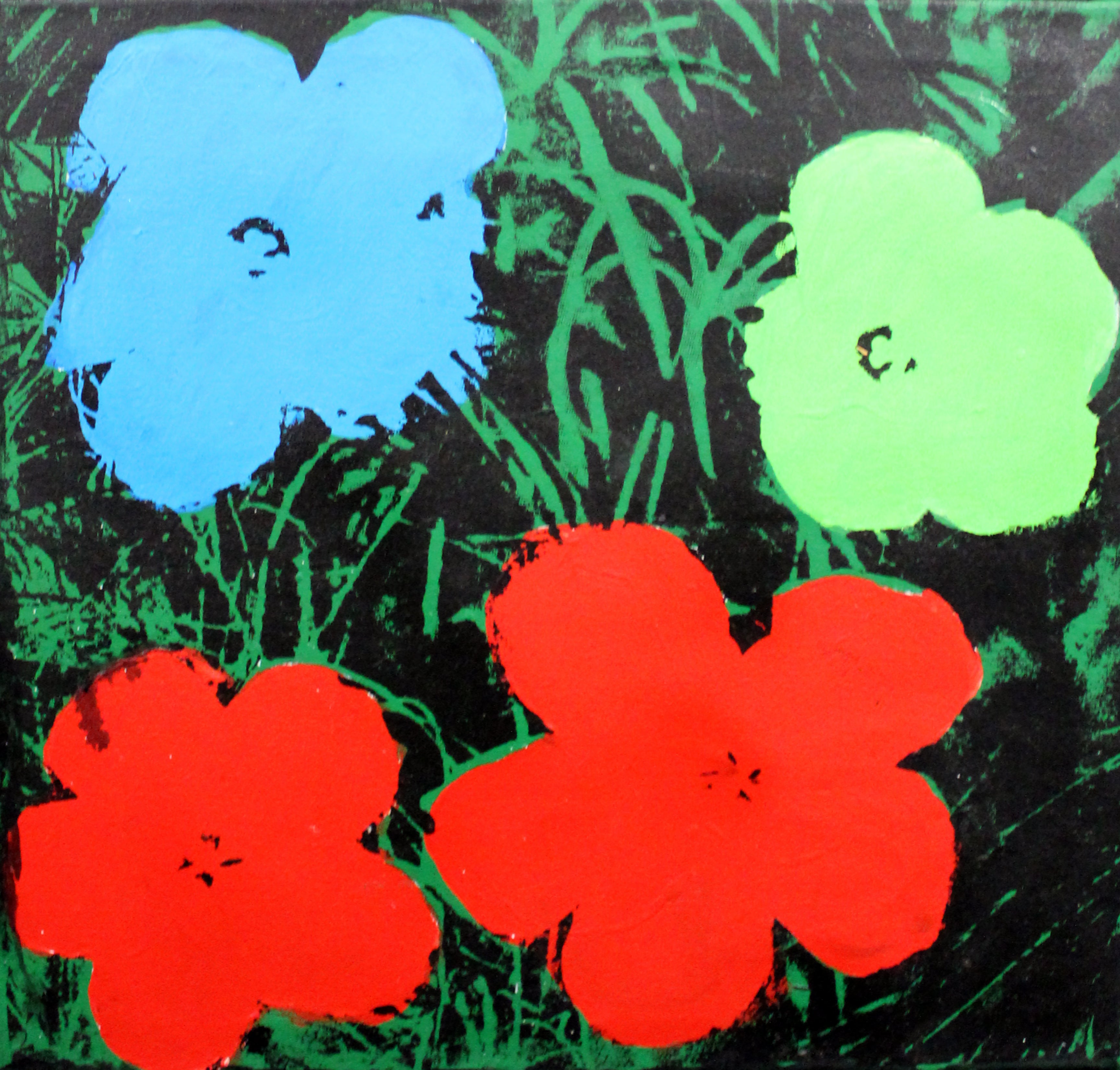 Flowers (Blue, Green & Red) - Canvas Print