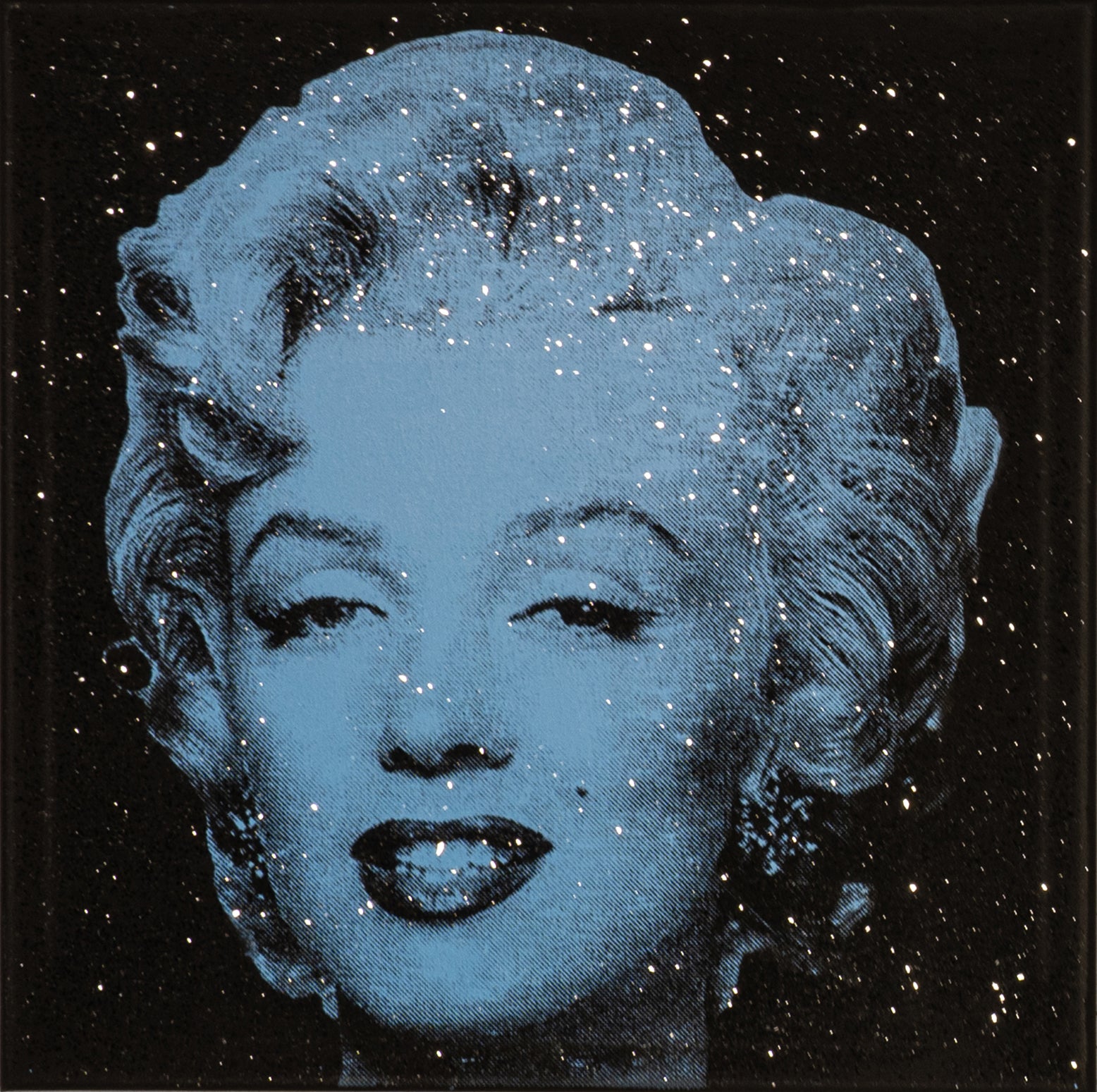 Marilyn Monroe (Black and Light Blue) - Screenprint with Diamond Dust on Canvas 20" x 20"