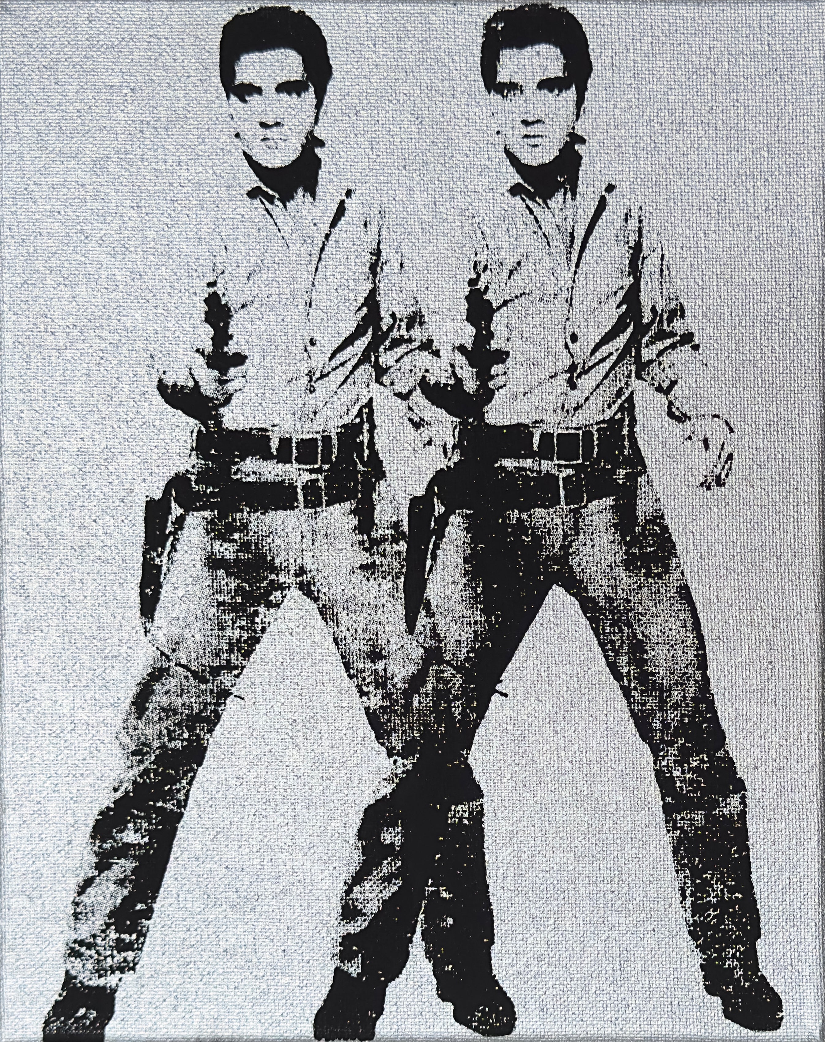 Double Elvis (Silver) - Screenprint on Canvas 10" x 8"