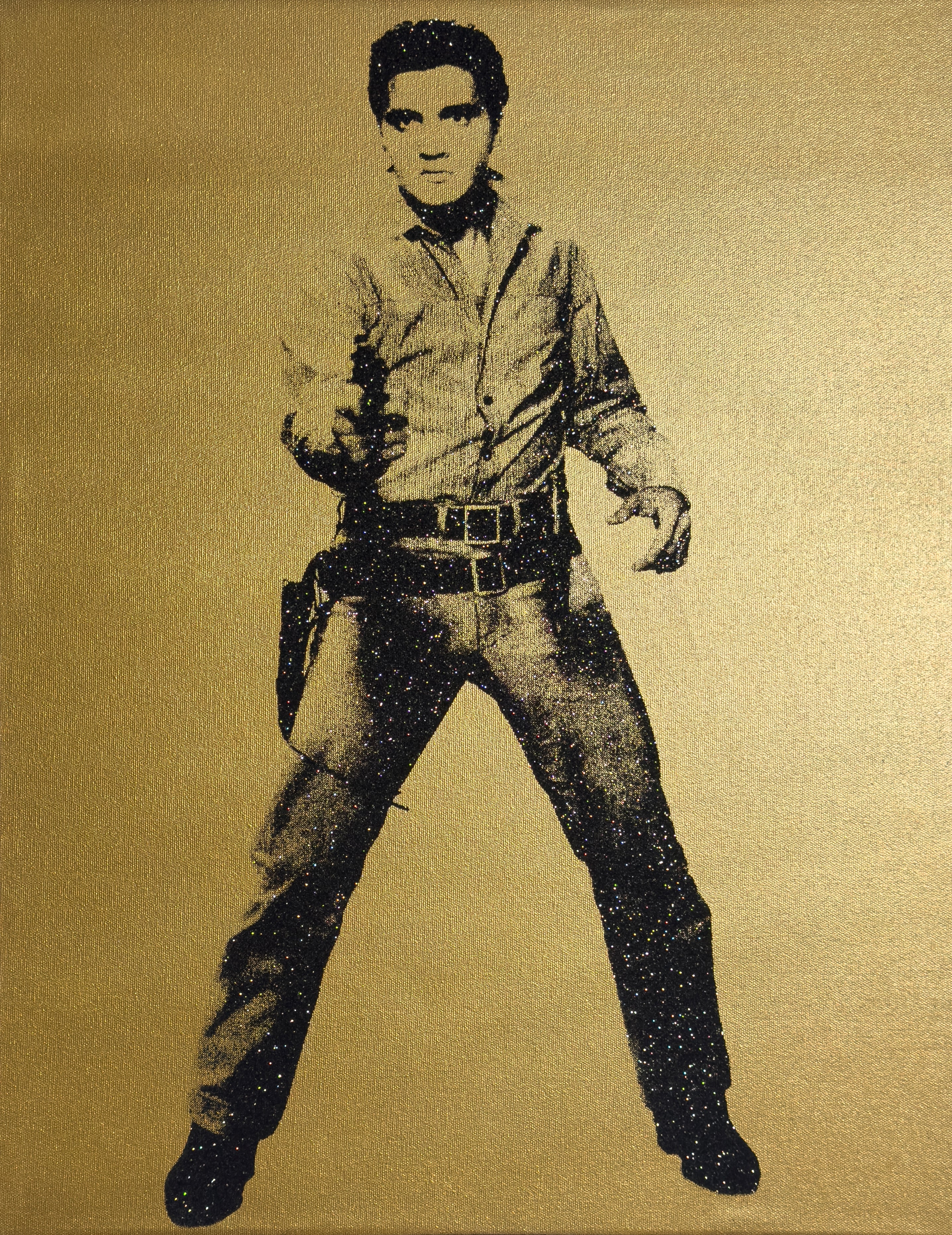 Elvis (Gold) with Diamond Dust- Screenprint on Canvas 24" x 18"