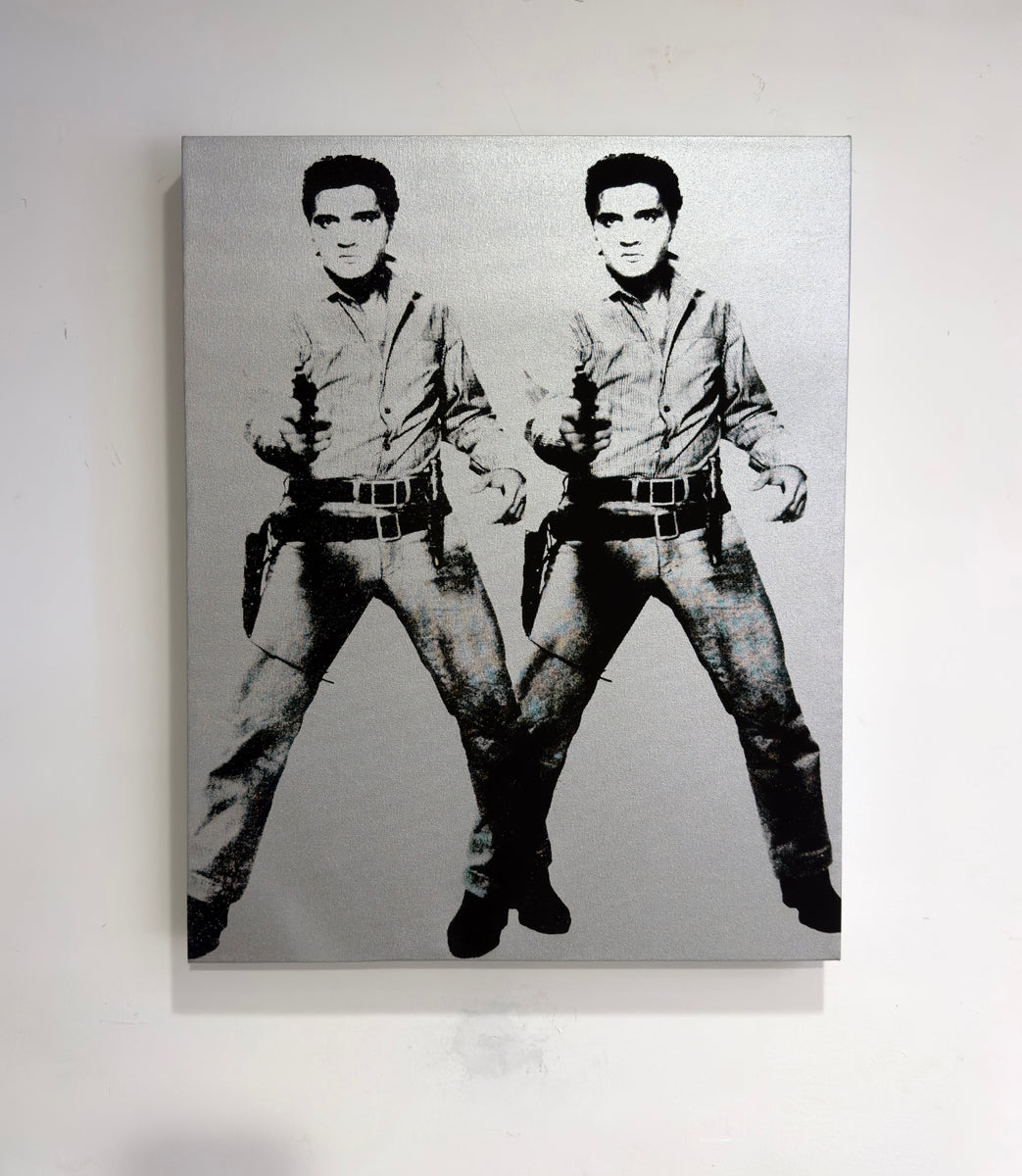 Double Elvis (Silver) - Screenprint on Canvas 24" x 18"